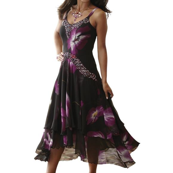 Midnight Velvet Halter Chiffon Beaded Midi Dress - Picture 12 of 12